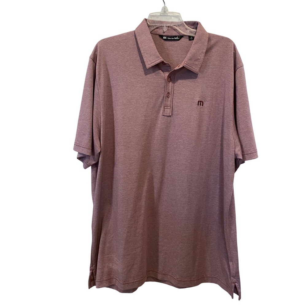 TravisMathew Golf Polo Mens‎ XL Burgundy Micro Stripe Short Sleeve Shirt Stretch